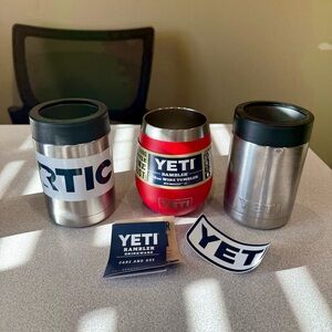 Yeti Rambler 10oz Wine Tumbler 12oz Colster Rescue Red Silver RTIC Can Cooler